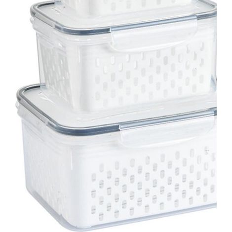 Lot de 3 Boîtes de rangement, Transparent, Polypropylène, Panier amovible, Réfrigérateur (1/4)