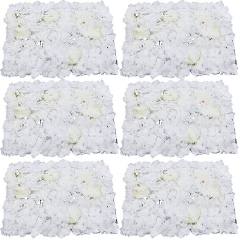 Lot de 6 panneaux muraux de fleurs artificielles blanches, hortensia, dahlia et pivoine, mur de fleurs artificiel, pour décoration de maison, fête, mariage et événement - 60x40 cm (1/5)