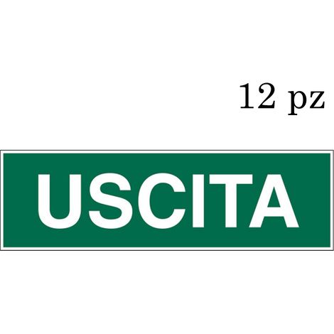 Cartello segnaletico uscita 12pz plastificato biadesivo targa segnelatica 30x10