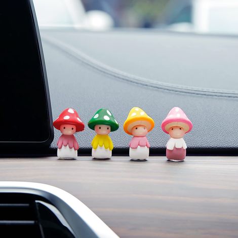 Mini décorations intérieures de voiture en forme de champignons, décorations de tableau de bord, ensemble de 4 pièces, décorations de voiture mignonnes (champignons)