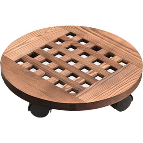 Plateau rond pour pot de fleurs avec roulettes pivotantes, 40 cm, bois carbonisé, robuste, intérieur (1/5)
