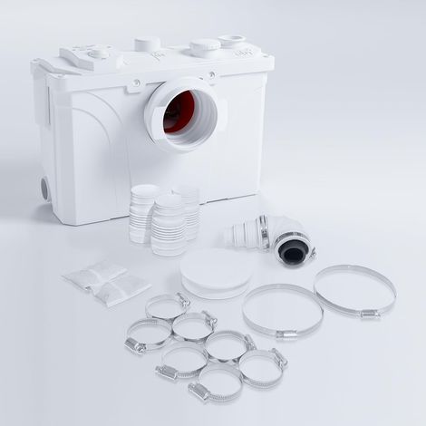Pompe à eaux usées compacte 700 W, 190 l/min, 4 entrées et 2 sorties, pompe à eaux usées pour WC, douche, lavabo (1/5)