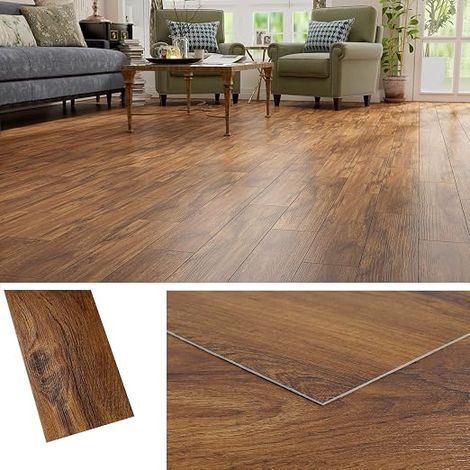 PVC Adhesive Floor Tiles Imitation Wood Brown 90 x 15 cm Lino Floor Adhesive Parquet Effect Adhesive Floors Bedroom Waterproof Tiles Adhesive Floors Bathroom Kitchen Wood 18 Pieces (1/5)