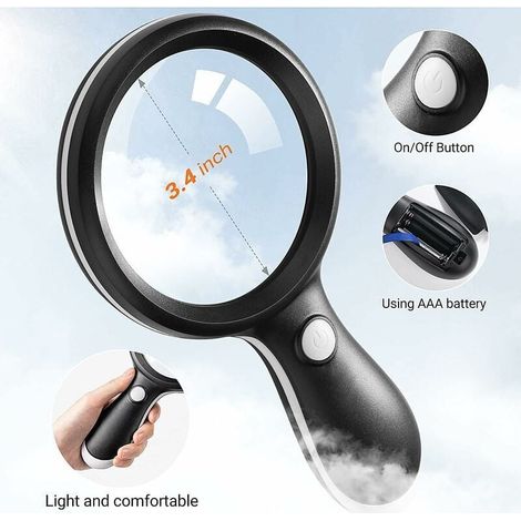 Lupa de lectura iluminada, XU, 10x, con 18 luces LED, grande y brillante, con 3 modos de iluminación para joyeros y niños. KZQ - KZQ (1/4)