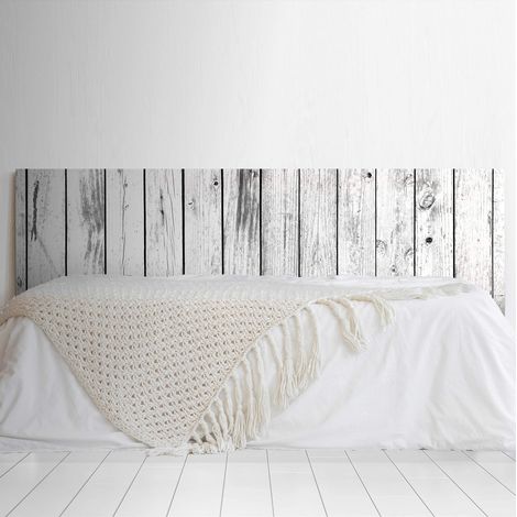 Cabecero Cama PVC Decorativo Económico Impresa Textura Madera Tablas EnvejecidaS Verticales Blanco y Negro Varias Medidas (150 cm x 60 cm)