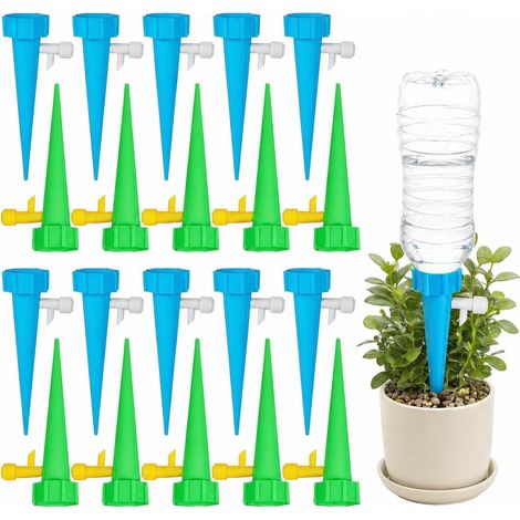 Lot de 20 arrosage automatique goutte-à-goutte avec vanne réglable 0–60 s/goutte Adaptateur bouteille Ø env. 28 mm Arrosage vacances plantes (1/5)