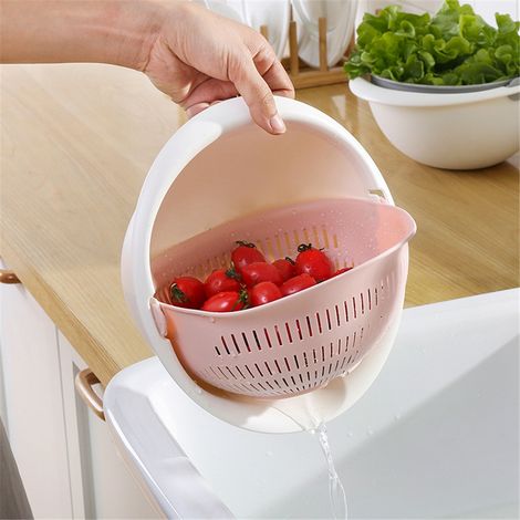 Doppellagiger Abtropfkorb, Obst- und Gemüsewaschsieb, Küchenhelfer (Rosa) (1/5)