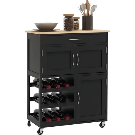 HOMCOM Kitchen Trolley, Rolling Island Storage Cart with Drawer, Black (1/5)