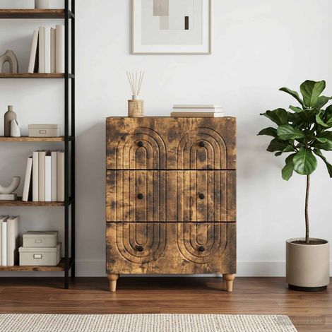 Commode à 3 tiroirs en bois d’ingénierie, chêne fumé, 66 x 34,5 x 90 cm, 27.13kg - PANGIVO (1/5)