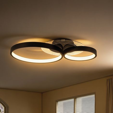 Plafoniera a 3 anelli LED, lampadario moderno con temperatura di colore regolabile, potenza 40W, lampada a sospensione per soggiorno e camera da letto, nera