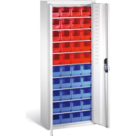 Armoire à bacs C+P avec 40 bacs à bec, H1690xL700xP300mm Façade gris clair Corps gris clair (1/4)