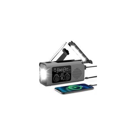 Radio portable – Radio d'urgence solaire à manivelle – Multifonction – Batterie 2000 mAh – Lampe torche – Grise – ABS (1/5)