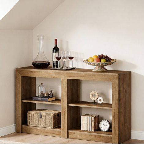 Tavolo consolle in MDF marrone 150 cm con 3 ripiani aperti e 4 vani inferiori (1/5)