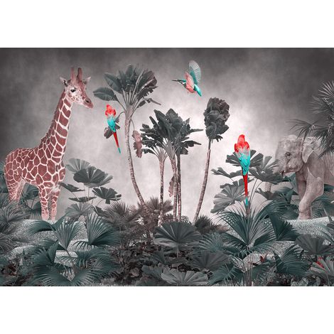 Papier peint panoramique Enfants - Animaux de la Jungle - 130 cm x 93 cm (1/2)