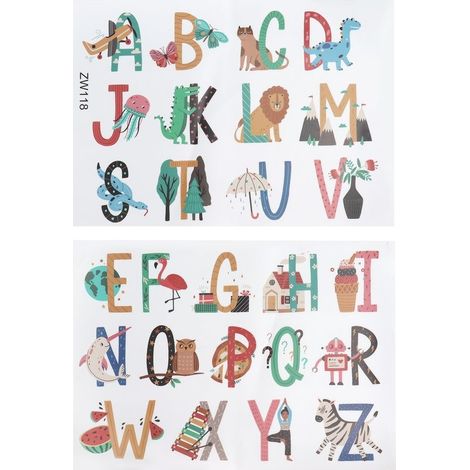 Autocollants muraux à motif de lettres anglaises, animaux, plantes, décoration de chambre d'enfants (1/5)