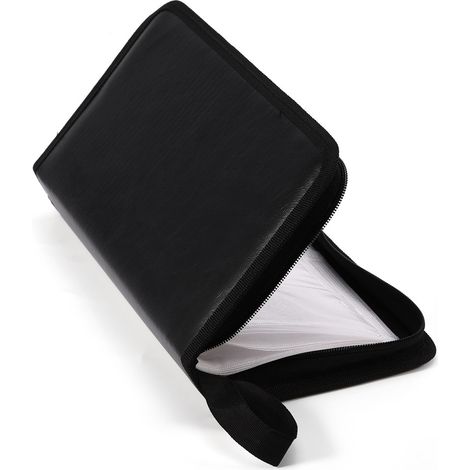 Étui de rangement portable en cuir PU pour 80 CD/DVD, grande capacité, organisateur noir pour disques compacts et DVD.