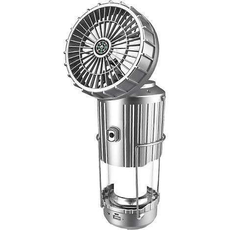 4-in-1-Solar-Campinglaterne mit Ventilator und Lautsprecher, zusammenklappbare USB-Ladelaterne, für drinnen und draußen geeignet, silberfarben, 28 cm