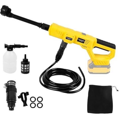 Nettoyeur haute pression sans fil pour Dewalt 18/20 V, nettoyeur haute pression portable 69 bars avec buse de pulvérisation 6 en 1, tuyau de 5 m pour irrigation du sol de voiture (jaune, pour Dewalt) (1/5)