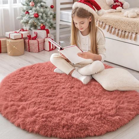 Grand tapis moelleux et lavable pour salon - Rond - 160 cm - Terre cuite (1/5)