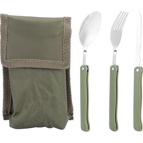 Fourchette pliante en acier inoxydable, couteau, cuillère, ensemble de vaisselle pour Camping pique-nique voyage (1/5)
