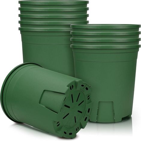 Blumentöpfe, 18 cm, 10 Stück, Kunststoff-Pflanztöpfe mit Abflussloch für drinnen, draußen, Garten – Grün (1/5)