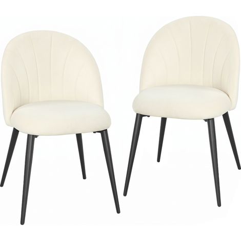 Lot de 2 chaises de salle à manger et cuisine rembourrées - 52x55x79 cm, crème - Sans accoudoirs, pieds en acier - Pour salle à manger, cuisine - Design moderne et confortable (1/5)