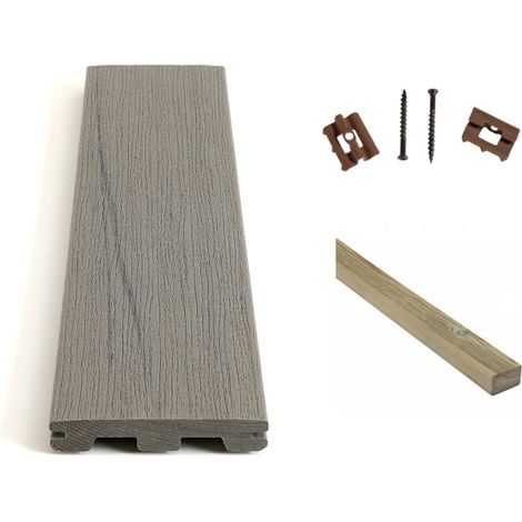 Kit complet terrasse composite Timbertech sea salt 50m² avec lambourdes PIN et clips - Longueur lame 366cm (1/5)