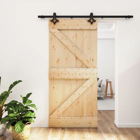 Puerta corredera con herrajes madera maciza de pino 95x210 cm vidaXL (1/5)