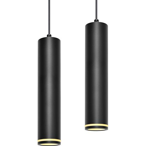 Suspension Luminaire Noir 30cm, Lustre LED Cylindre Simple Moderne, Câble Réglable, Luminaire Plafonnier avec Douille GU10 pour Cuisine Salon Chambre Restaurant Bar (sans ampoule), 2 Pack (1/5)
