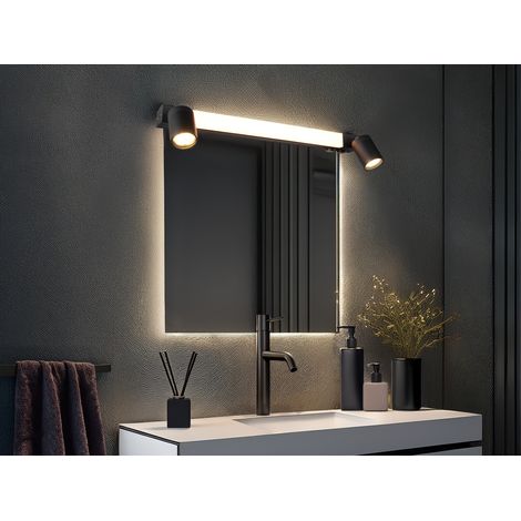 LED Bad Spiegelleuchte mit Schalter & 2 Spots Schwarz inkl. GU10 LED Breite 60cm (1/5)