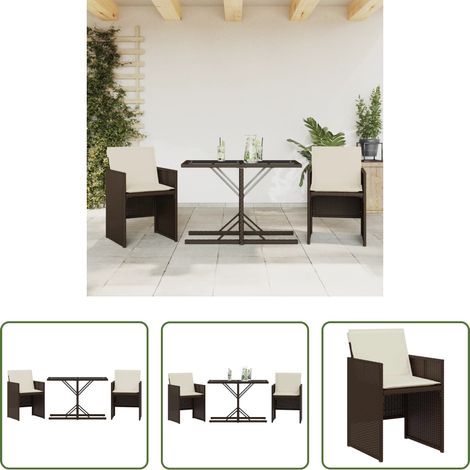 vidaXL Rattanmöbel -  3-tlg. Bistro-Set mit Kissen Braun Poly Rattan (1/5)