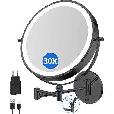 Miroir cosmétique avec grossissement 1X/20X, Rechargeable 5000 mAh, Miroir de Rasage à intensité Variable, 3 Couleurs, Miroir de Maquillage LED, écran Tactile, Rotatif à 360°, Miroir Mural (1/5)
