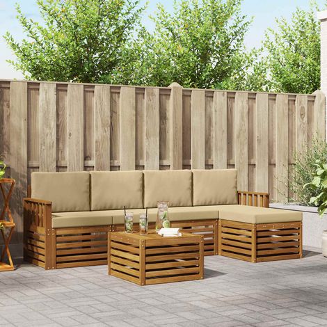 Outdoor-Sofagarnitur 6 pcs Natur und Beige Massivholz Akazie (1/5)