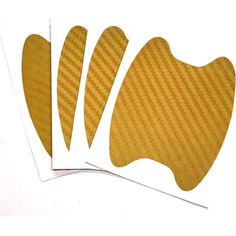 (Lot de 4 autocollants dorés) 4 autocollants de portière de voiture en fibre de carbone résistants aux rayures, film de protection pour poignées de voiture, accessoires de style extérieur (1/4)
