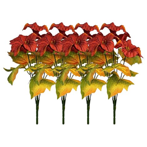 Lot 4 bouquets fleurs artificielles – Couleurs automnales, UV résistant – Pour intérieur et extérieur, entretien facile – Bordeaux