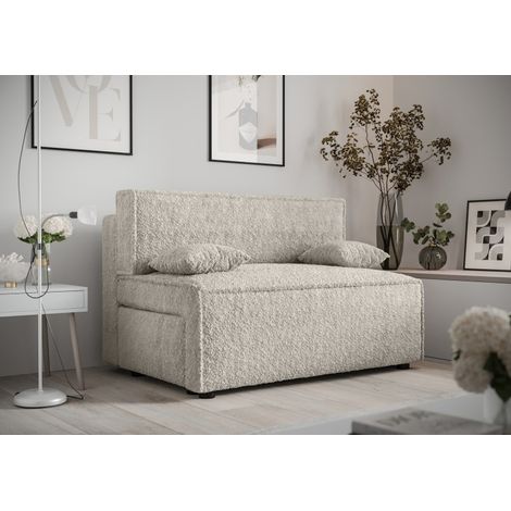 Canapé 2 places convertible MIRAN en tissu bouclette - Blanc cassé (1/5)