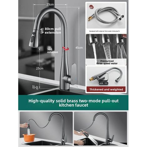 (Ash) Installation de robinets de cuisine tout cuivre pour eau chaude et froide, évier extractible universel pivotant et rétractable, bassin spécial pour légumes (1/5)