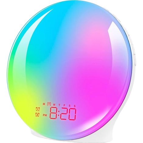 Lampe de Réveil Colorée Simulant le Lever et Coucher de Soleil - Réveil Électronique LED, Lumière d'Ambiance RVB, Veilleuse de Chevet, Bruit Blanc - Éclairage Doux pour Enfants et Adultes