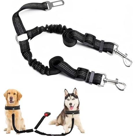 Double Ceinture de Sécurité pour Chien, Harnais de Voiture Élastique Réglable avec Élastique Anti-Choc – Ceintures de Sécurité pour Chien Robustes pour Voyage et Auto (1/5)