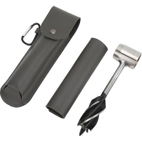 Tarière manuelle hélicoïdale inox pour bois, avec sac en cuir gris et boîte à outils (1/5)