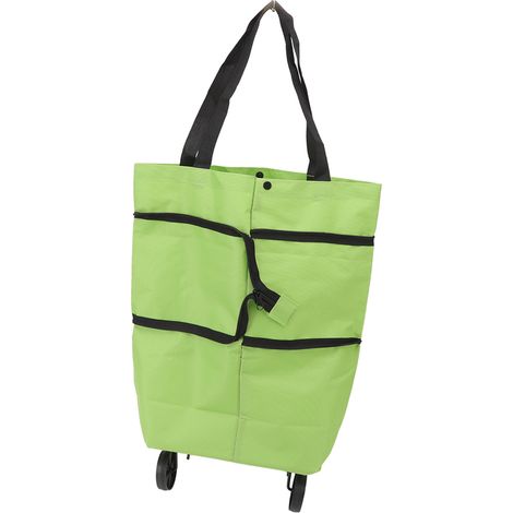 Sac de courses pliable grande capacité avec fermeture éclair, en tissu Oxford et roulettes, idéal pour le camping (vert).