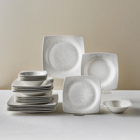 Service de Table 24 Pièces pour 6 Personnes, Vaisselle en Porcelaine avec Assiettes, Bols à Céréales/Soupes (1/5)