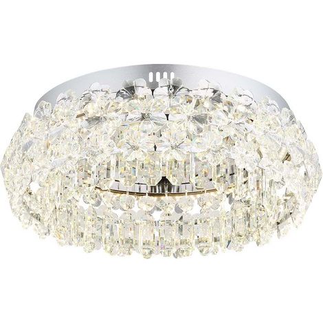 Deckenleuchte Deckenlampe Wohnzimmerlampe Kristalle chrom  1 flammig LED D 50 cm
