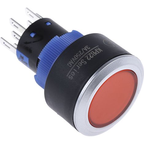 Bouton-poussoir lumineux, LED Rouge, 3 A, 5 A, Rouge, Montage panneau ( Prix pour Paquet de 1 )