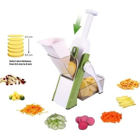 Once For All Mandoline de Cuisine Manuelle Coupe-leacutegumes multifonction : rondelles, julienne, cubes, frites Lame en acier
