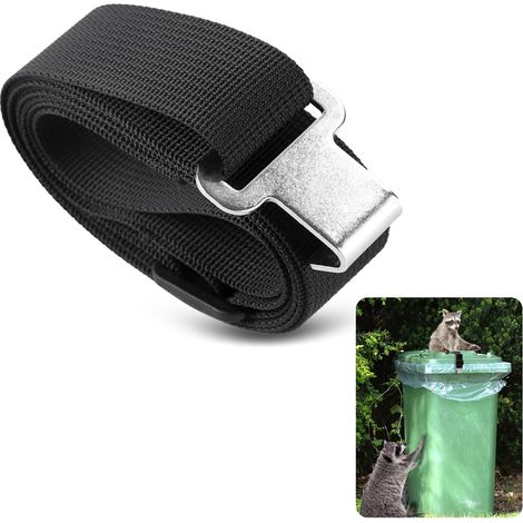 Verrou de Couvercle de Poubelle, Universel Sangle de Verrouillage de Poubelle pour Raton Laveur Coupe-Vent Réglable Sangle Cordon de Poubelle d'Extérieur pour Animaux pour Éviter Basculement (1/5)