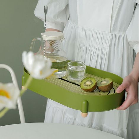 Plateau à thé nordique双层 égouttoir, desserte de fruits vert matcha, plateau de rangement élégant, tendance réseau (1/5)
