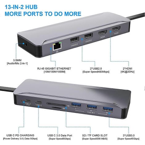 Station d'accueil d'extension 4K compatible HDMI, Ethernet Gigabit PD 100 W avec double port USB-C pour Mac/MacBook Pro (1/5)