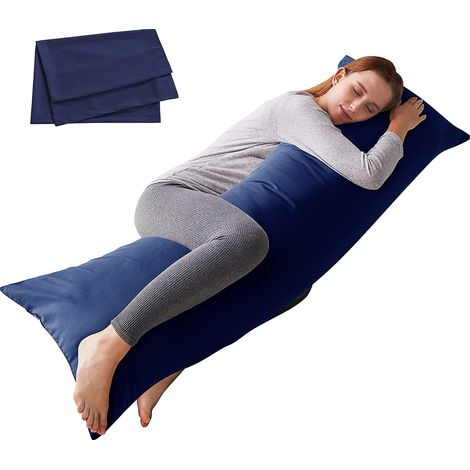 Oreiller de Corps Respirant, Long et Doux avec taie d'oreiller pour Adultes 50,8 x 137,2 cm Bleu Marine (1/5)