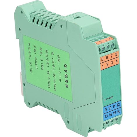 Isolateur de signal 24 V CC, 1 entrée, 1 sortie, transmetteur de courant 4-20 mA, commande analogique par automate programmable, montage sur rail DIN (1/5)
